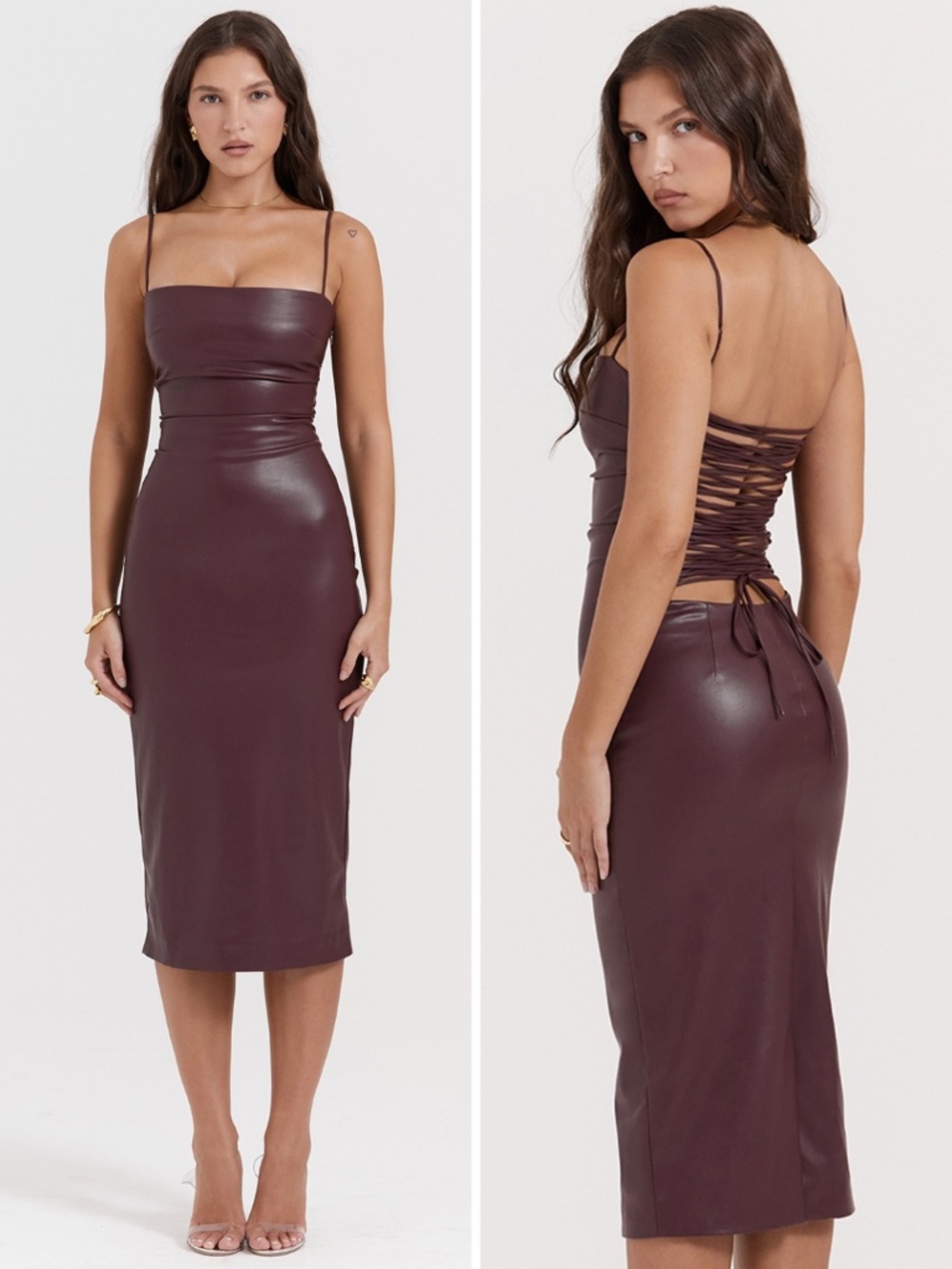 NEW House of CB Jalena Vegan Leather Lace Up Back Dress Mulberry Large+ (XL)
